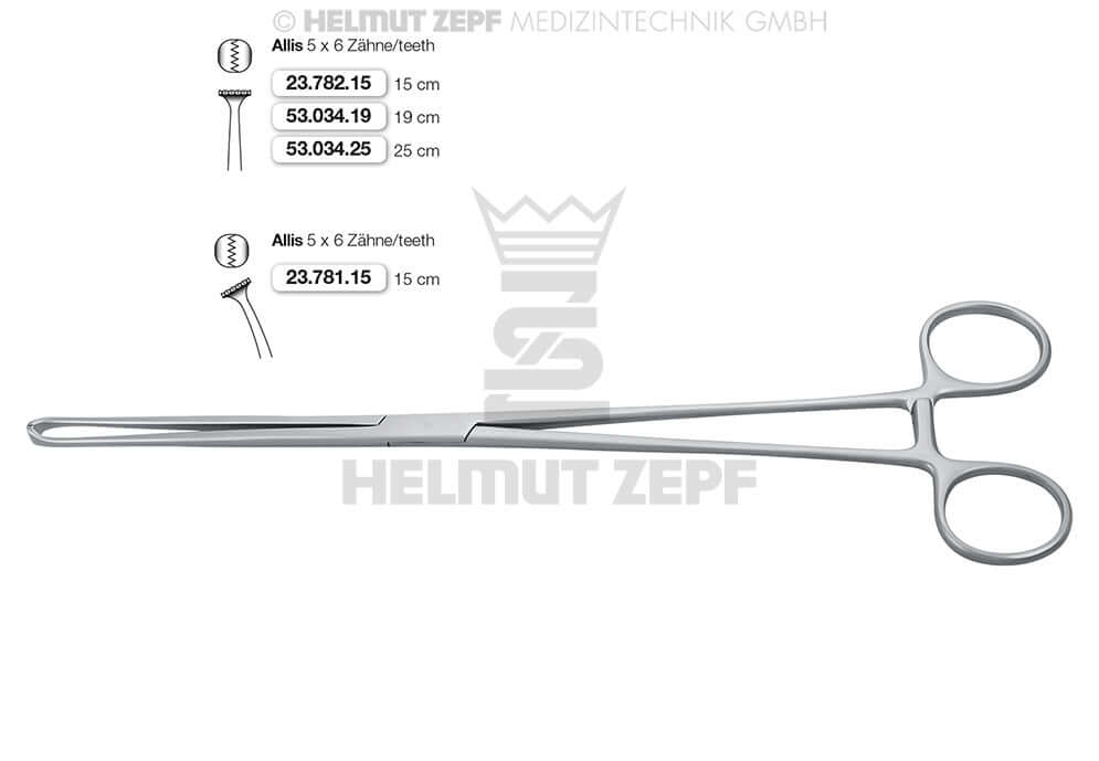 Allis Tissue Forceps 15cm Curved 5x6 Teeth Helmut Zepf No.23.781.15 Hemostatic Tissue Seizing Forceps