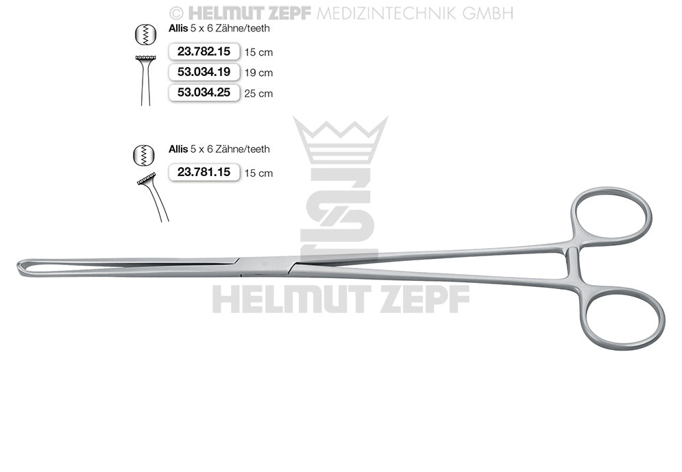 Allis Tissue Forceps 5x6 Teeth 15cm Helmut Zepf No.23.782.15 Hemostatic Tissue Seizing Forceps