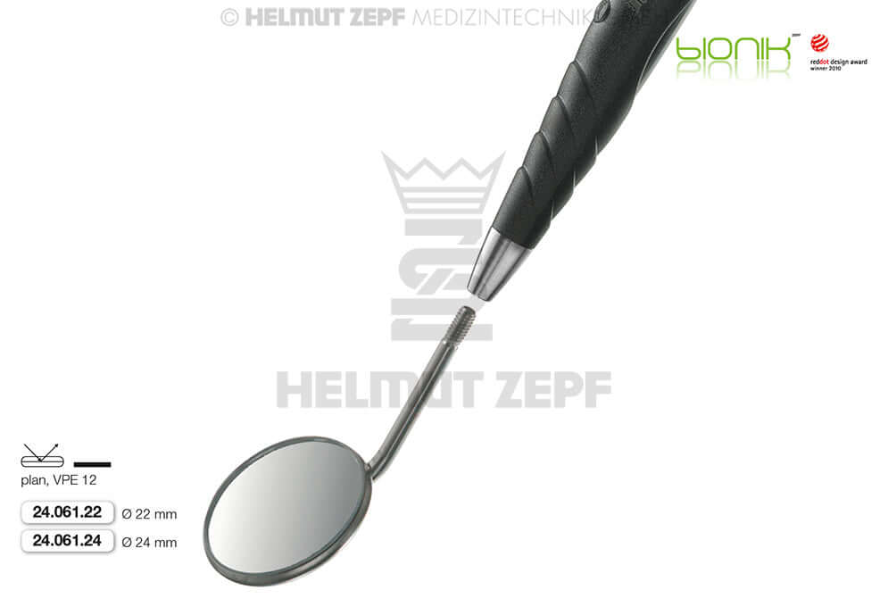 Dental Mirror Head Size 5 Plane Surface Ø 24mm Simple-Thread Stainless Steel by Helmut Zepf No. 24.061.24 Pack of 12
