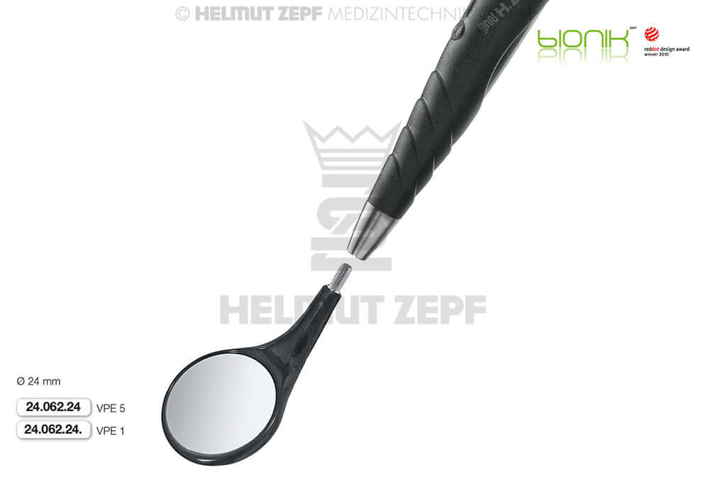 Lipcare Dental Mirror Head Front Surface Ø 23mm Titanium by Helmut Zepf No. 24.062.24, Pack of 5, Sterilizable