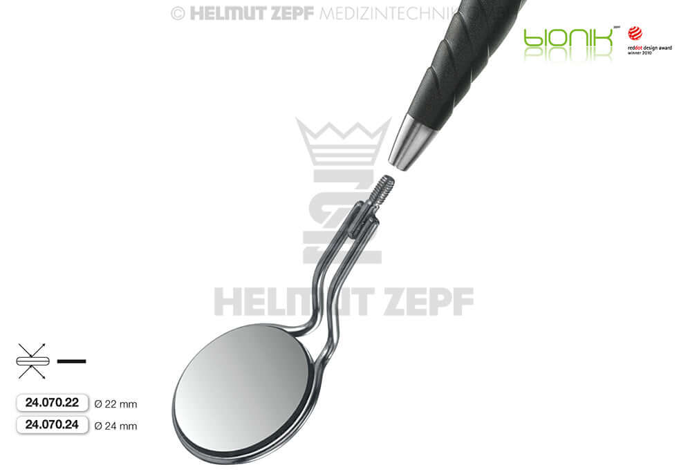 Double Sided Dental Mirror Head with Lip Retractor Ø22mm Titanium Front Surface Simple Thread Size 4 by Helmut Zepf 24.070.22