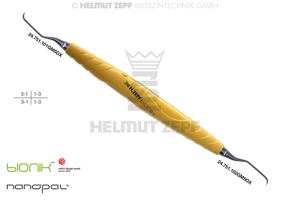 Gracey Curette M5 GRA 1/2 Front Teeth Yellow ZEPF-bIONIK Handle Nanopal Coating Deep Scaling Periodontal Instrument
