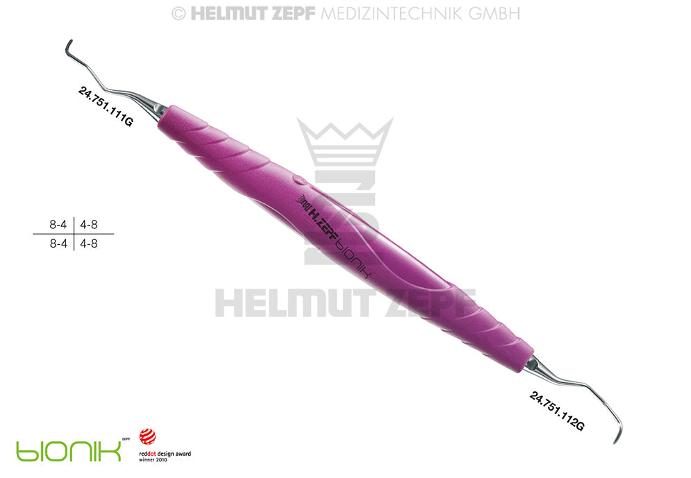 Gracey Curette 11/12 ZEPF-bIONIK Signal Purple Handle for Mesial Premolars/Molars - Helmut Zepf 24.204.11G