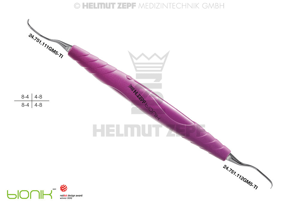 Gracey Curette GRA 11/12 M5 Deep Scaling, Signal Purple bIONIK Handle, Titanium Inserts for Premolar/Molar Mesial Surfaces