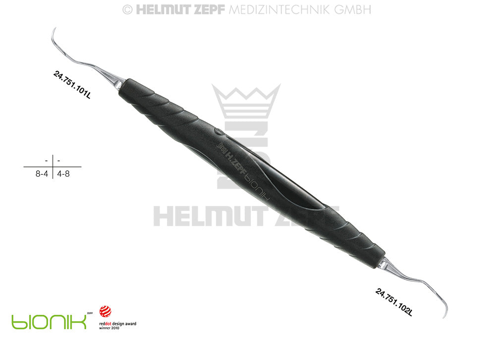 Langer #1/2 Universal Curette for Lower Molars & Premolars with ZEPF-bIONIK Black Handle by Helmut Zepf