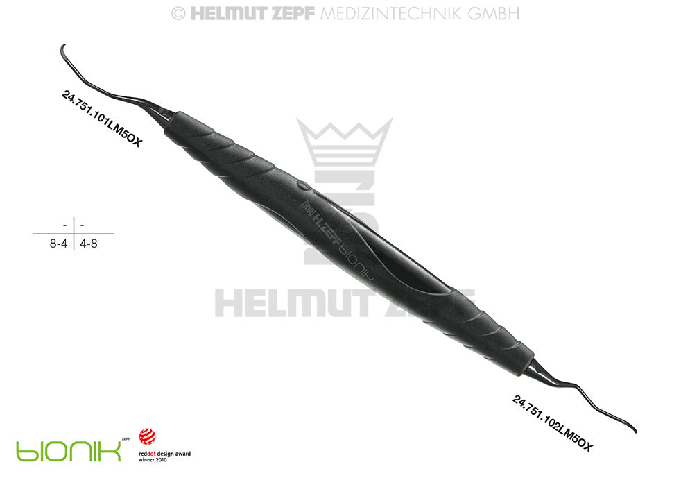 Universal Curette Langer #1/2 M5 for Lower Molars, ZEPF-bIONIK Black Handle, Nanopal Coating