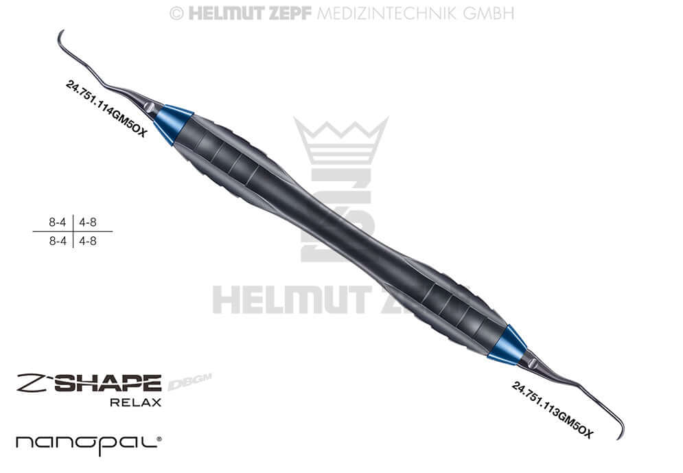 Gracey Curette GRA 13/14 M5 Interchangeable Insert Cobalt-Blue Tip Z-Shape Relax Handle Nanopal Coating Helmut Zepf