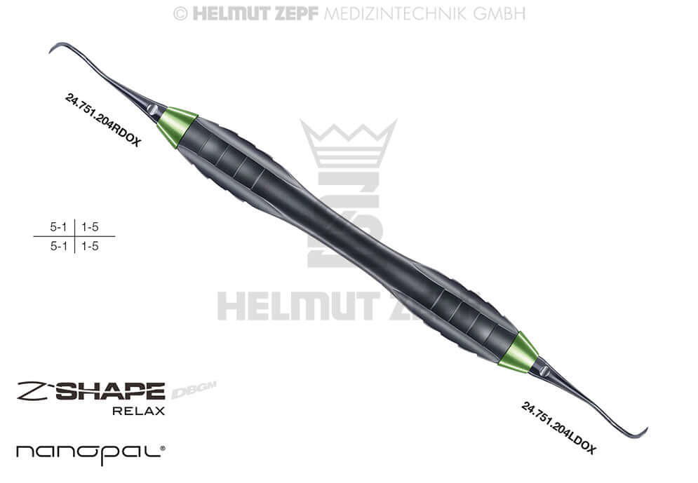 Sickle Scaler #204 SD Z-Shape Relax Handle Nanopal Coating Yellow-Green Tip M5 Interchangeable Insert Helmut Zepf