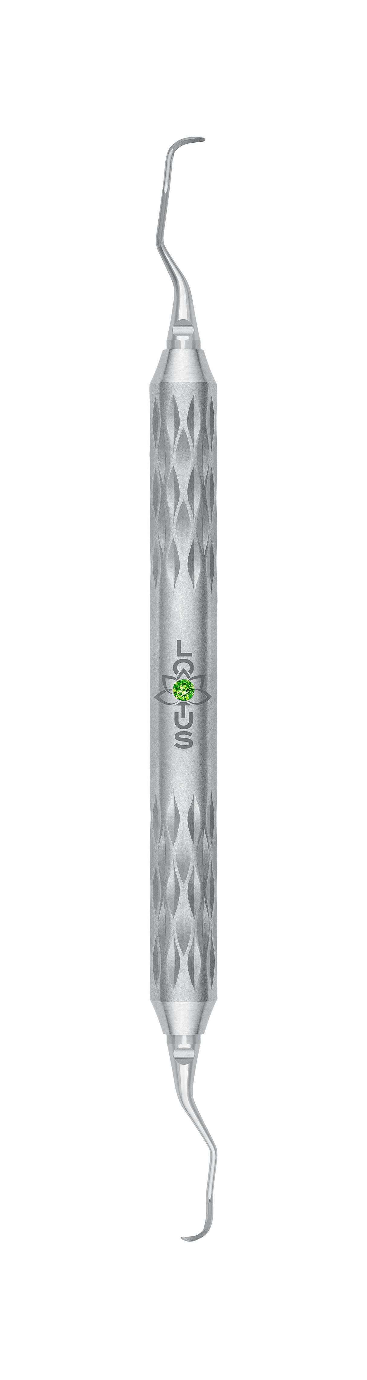LOTUS Langer Curette 3/4 Green Crystal by Helmut Zepf - Ergonomic Periodontal Scaling Instrument for Dental Professionals