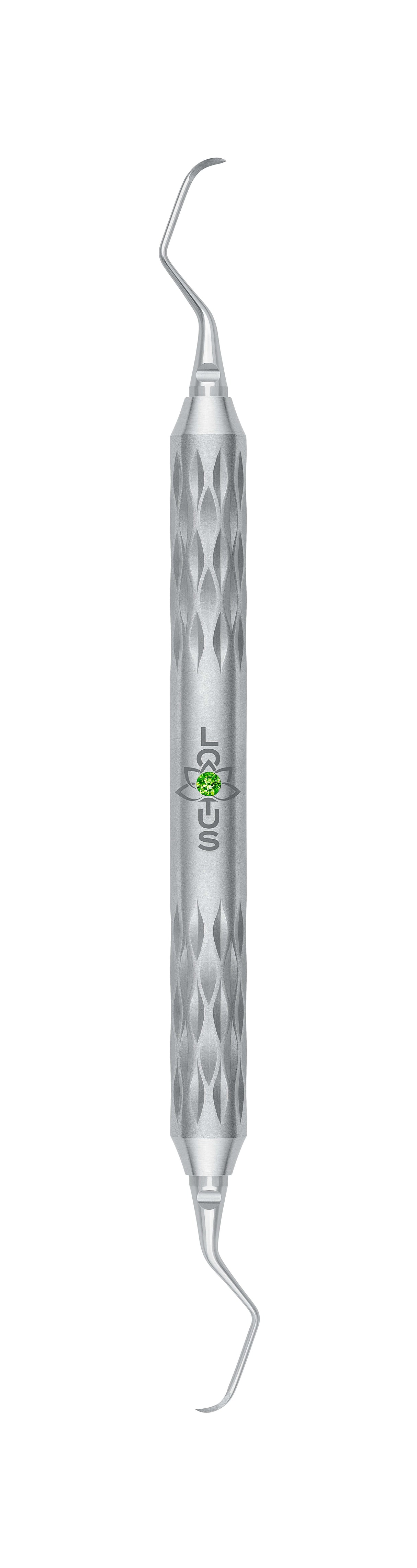 LOTUS Sickle Scaler Curette M23A Green Crystal by Helmut Zepf – Ergonomic Dental Instrument for Anterior Teeth