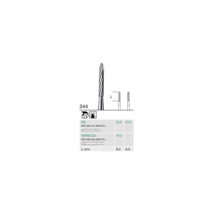 244 012 RA carbide finishing bur crown preparation torpedo ISO 500 204 289 072 dental bur pack of 2