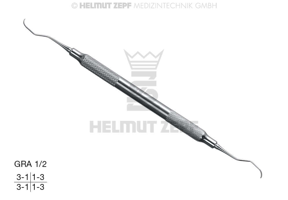 Gracey Curette GRA 1/2 for Front Teeth by Helmut Zepf – Hollow Stainless Steel Handle, Slightly Angled Periodontal Instrument