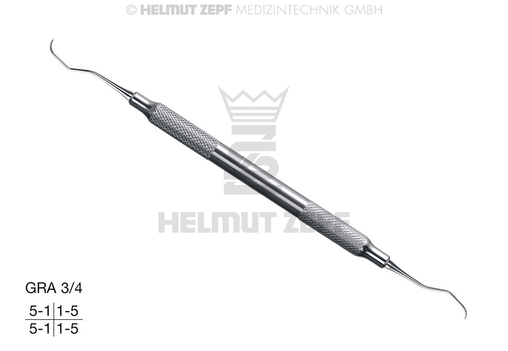 Gracey Curette GRA 3/4 for Front Teeth & Premolars, Hollow Stainless Steel Handle – Helmut Zepf 24.551.03