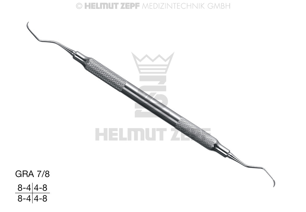 Gracey Curette GRA 7/8 for Premolars & Molars, Hollow Stainless Steel Handle by Helmut Zepf No. 24.551.07