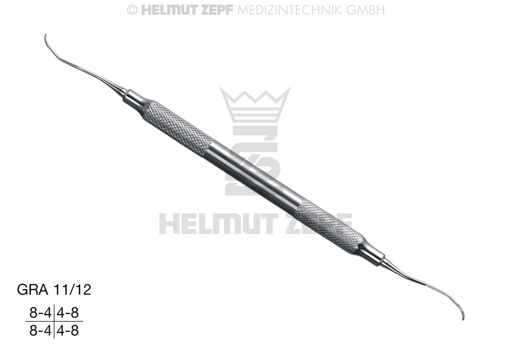 Gracey Curette GRA 11/12 for Premolars & Molars Mesial Surfaces, Hollow Stainless Steel Handle - Helmut Zepf 24.551.11