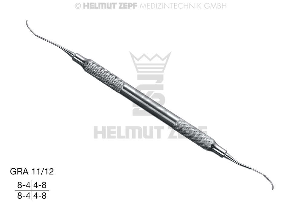 Gracey Curette GRA 11/12 for Premolars & Molars Mesial Surfaces, Hollow Stainless Steel Handle - Helmut Zepf 24.551.11