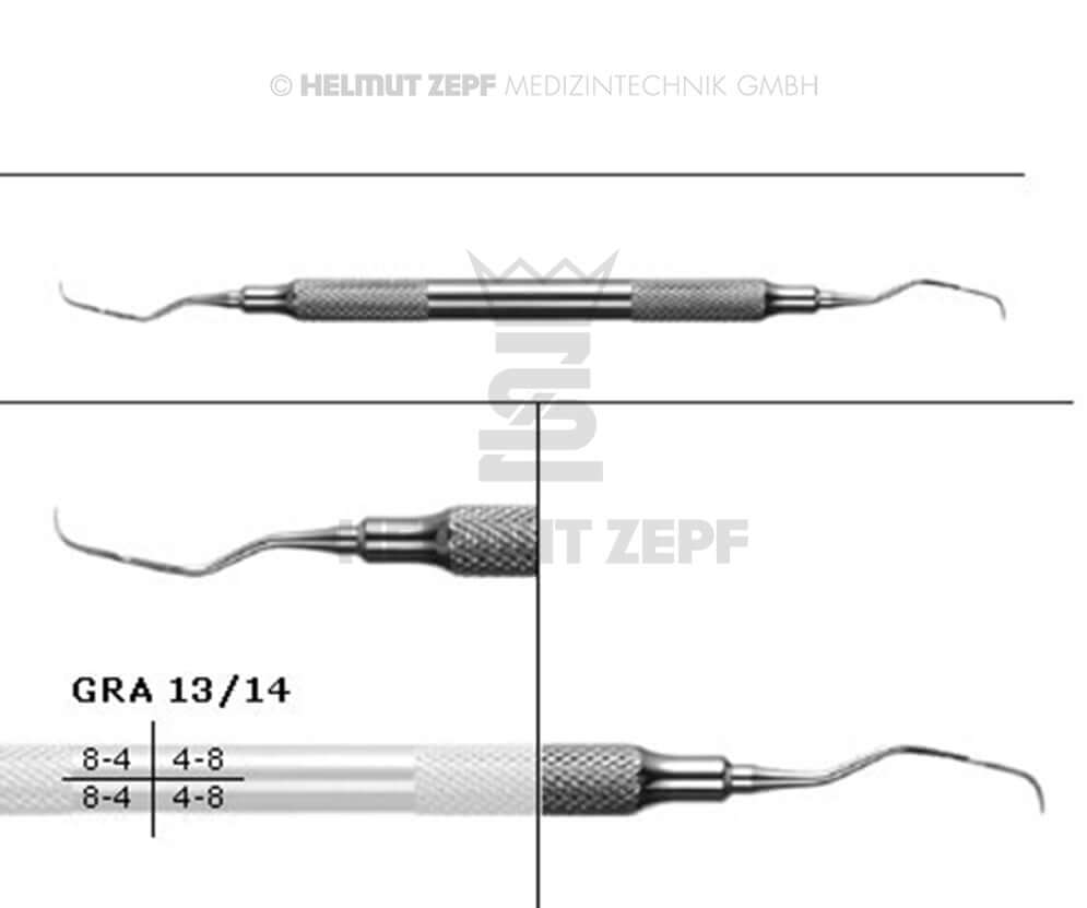 Gracey Curette GRA 13/14 for Distal Surfaces of Premolars & Molars, Hollow Stainless Steel Handle | Helmut Zepf