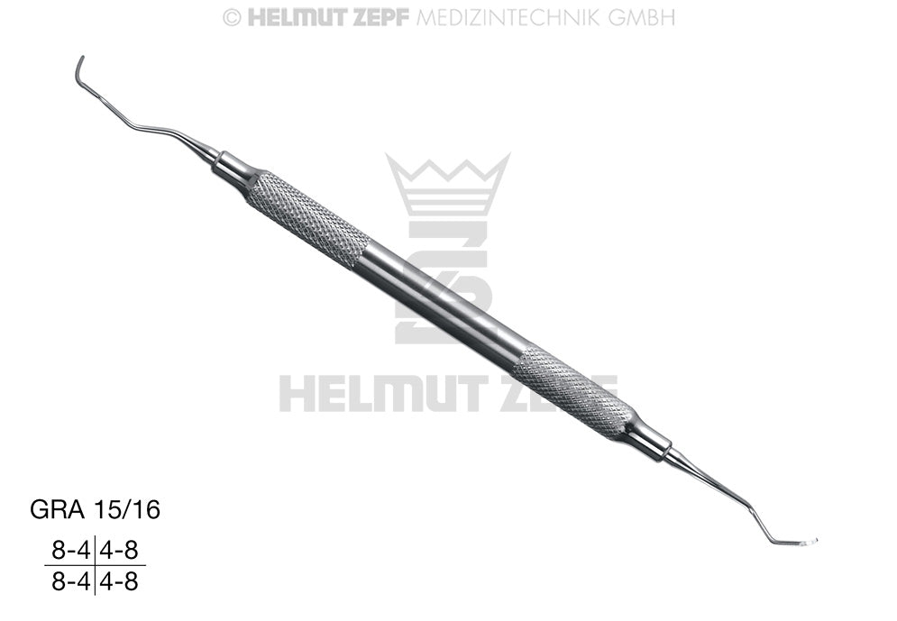 Helmut Zepf Gracey Curette GRA 15/16 for Premolars & Molars, Mesial Surface Access, Hollow Stainless Steel Handle