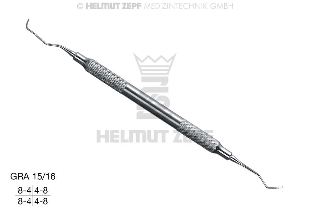 Helmut Zepf Gracey Curette GRA 15/16 for Premolars & Molars, Mesial Surface Access, Hollow Stainless Steel Handle