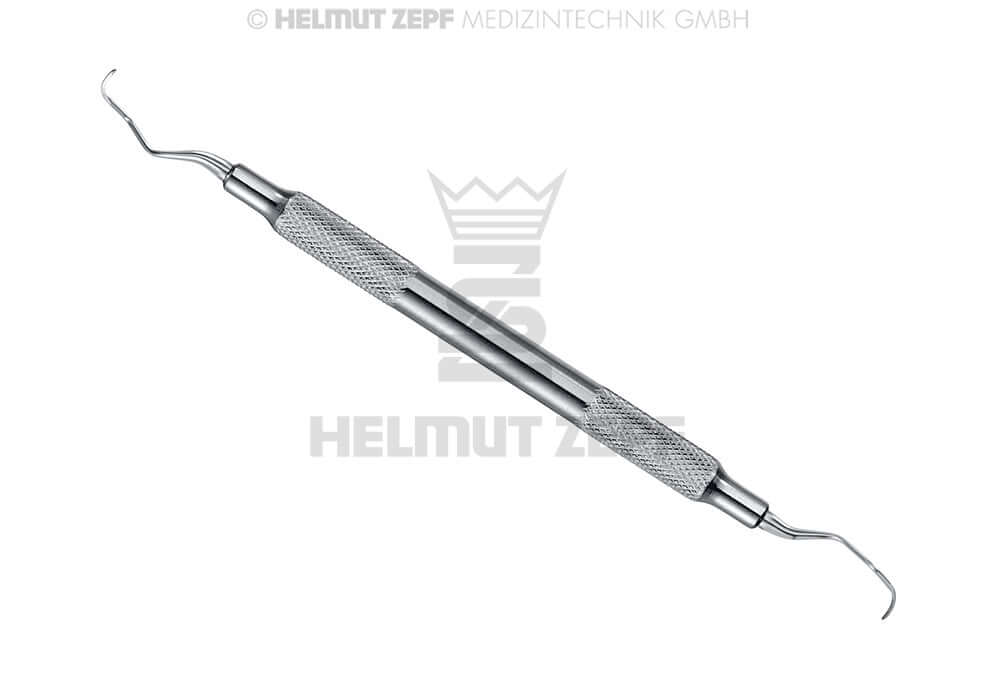 Langer Curette #3/4 by Helmut Zepf for upper molars & premolars, hollow stainless steel handle, periodontal scaling tool