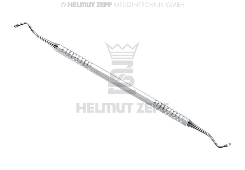 White excavator double-ended stainless steel dental instrument by Helmut Zepf #19, 2.0mm, No. 24.733.19