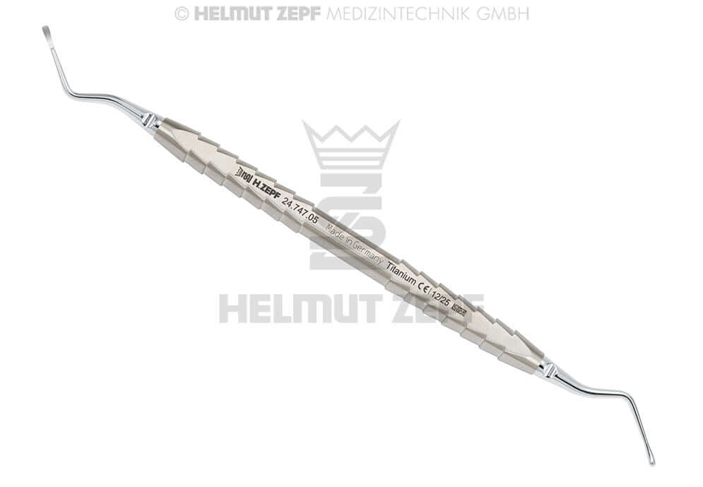 Helmut Zepf dental excavator double-ended ZEPF-Line handle, DPE titanium instrument No. 24.747.05