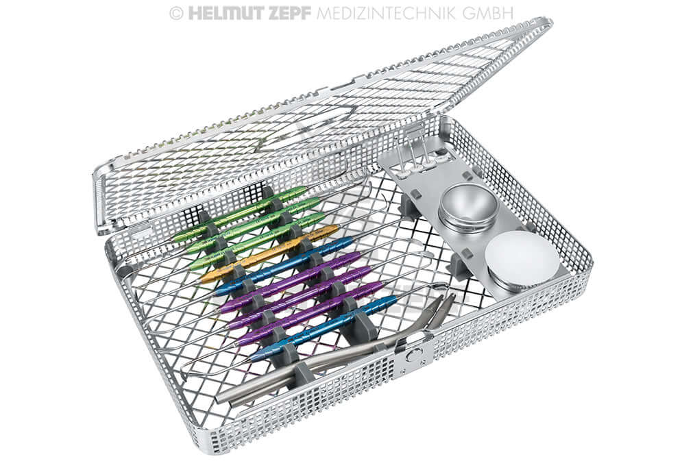 Stiller Sinus Lift Instrument Set by Helmut Zepf No. 24.995.01 with ZEPFcare Washbasket and colorful instruments