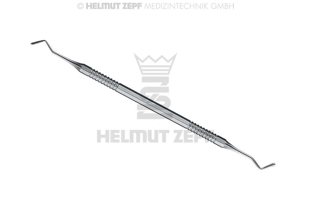 Helmut Zepf pear-shaped composite plugger instrument #18, dual-end 1.5/2.0mm axial dental tool for precise composite condensation