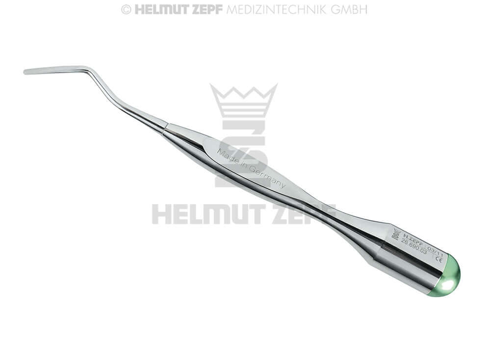 Right Bent Power Periotome P3 XL Balanced Design Handle Green Color Code by Helmut Zepf 26.690.03