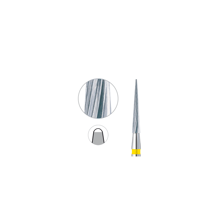 carbide finishing bur cone pointed fine with yellow ring non-cutting tip for crown prep 335F 014 FG pack of 2