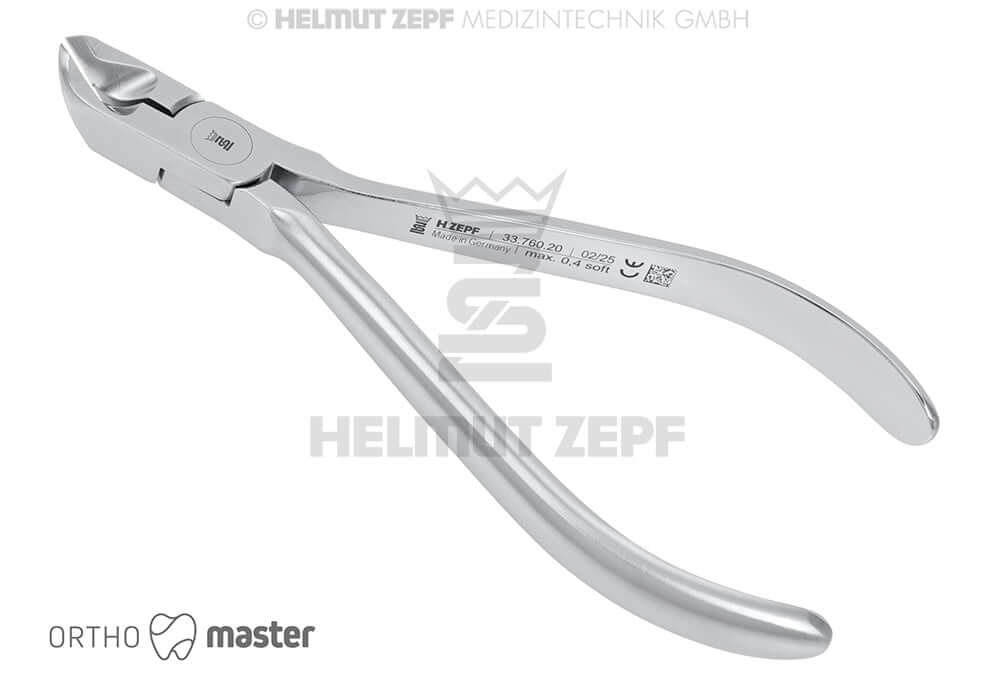 Orthodontic Pin and Ligature Cutter 45°, 12cm, Carbide Inserts, 0.4mm Soft Wire - Helmut Zepf 33.760.20