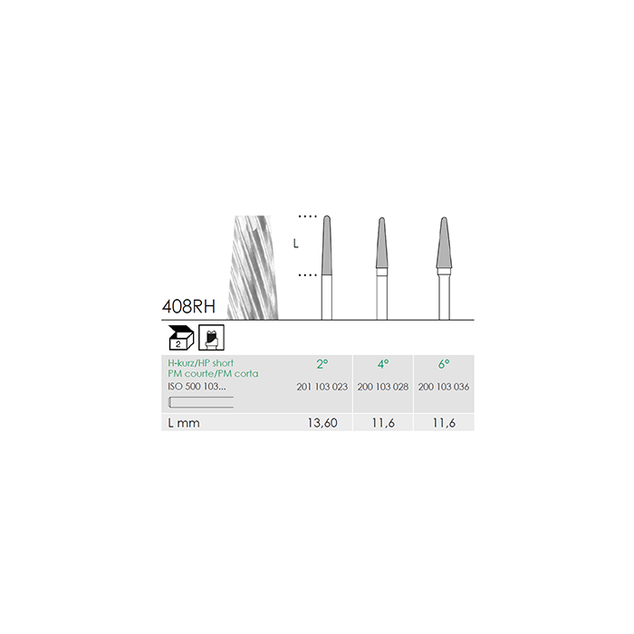 Busch 408RH 2 GR.HP-SH CONICAL CUTT CAR - (Pack of 2) Bur Made in Germany