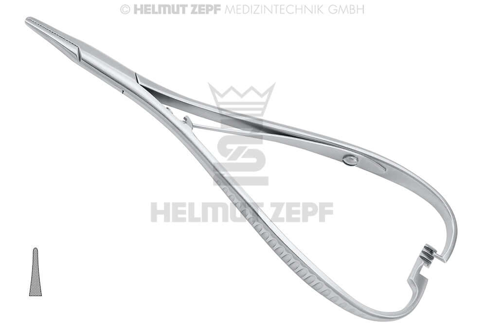Mathieu Needle Holder Straight 14cm Inner Lock Tungsten Carbide Fine Mouth Helmut Zepf 41.262.14