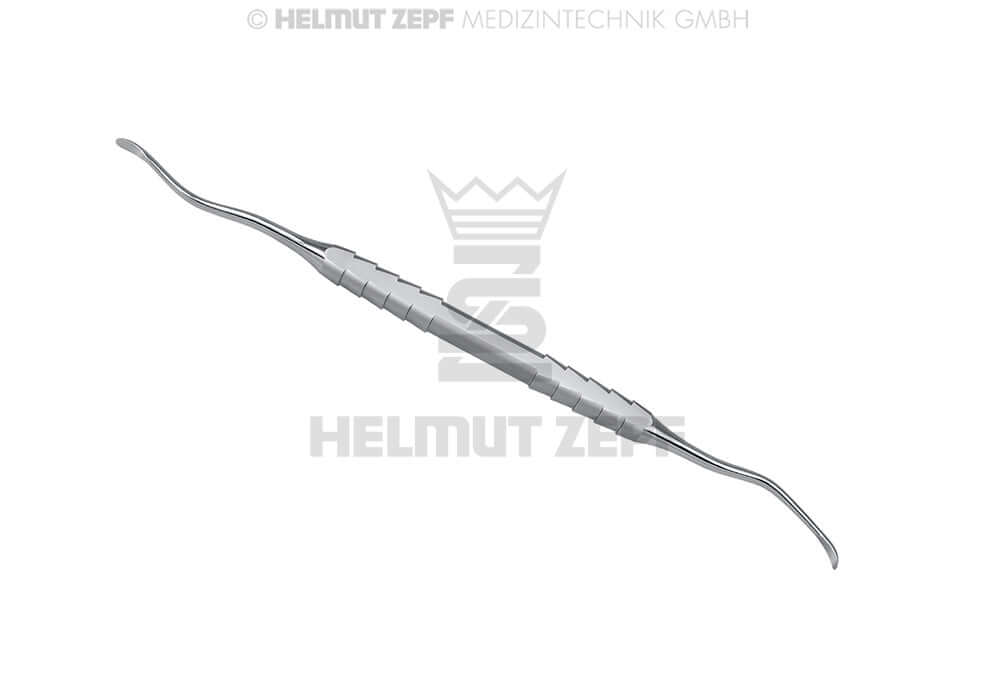 Lucas Curette Double-Ended Serrated Scraper 2.5mm Double Curved Dental Instrument by Helmut Zepf No. 41.855.05ZS