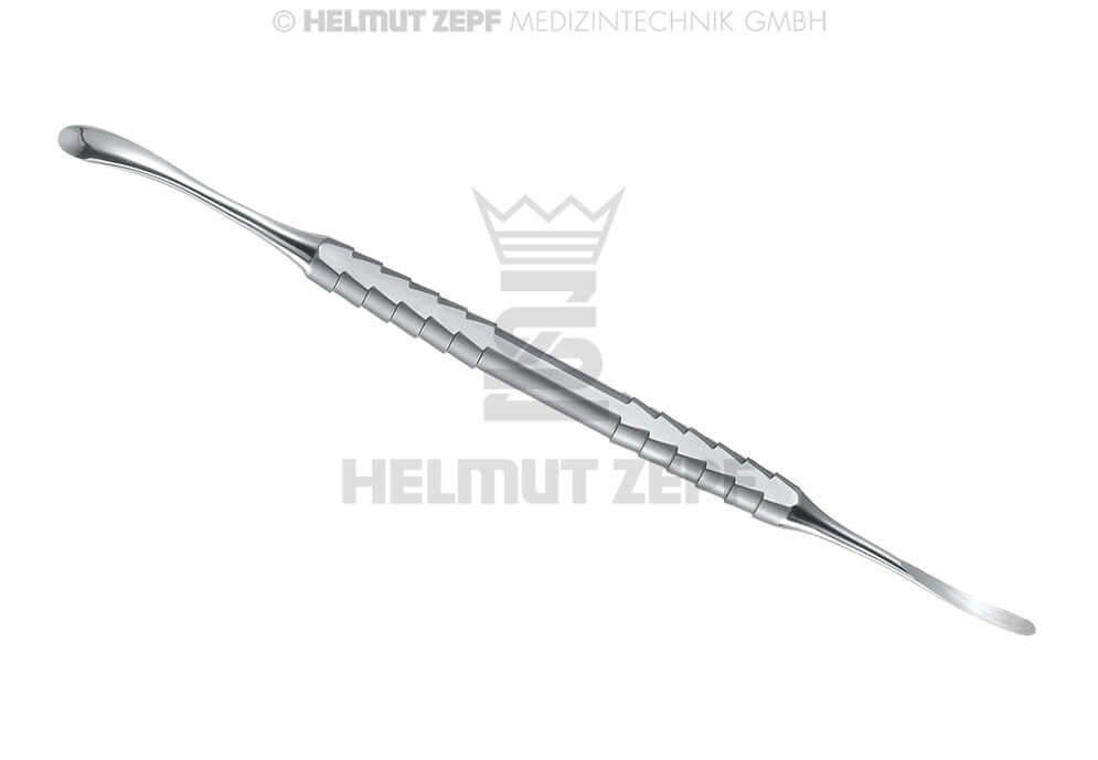 Molt Periosteal Elevator #1 by Helmut Zepf, 7.5mm & 4mm double-ended dental raspatory, stainless steel surgical instrument