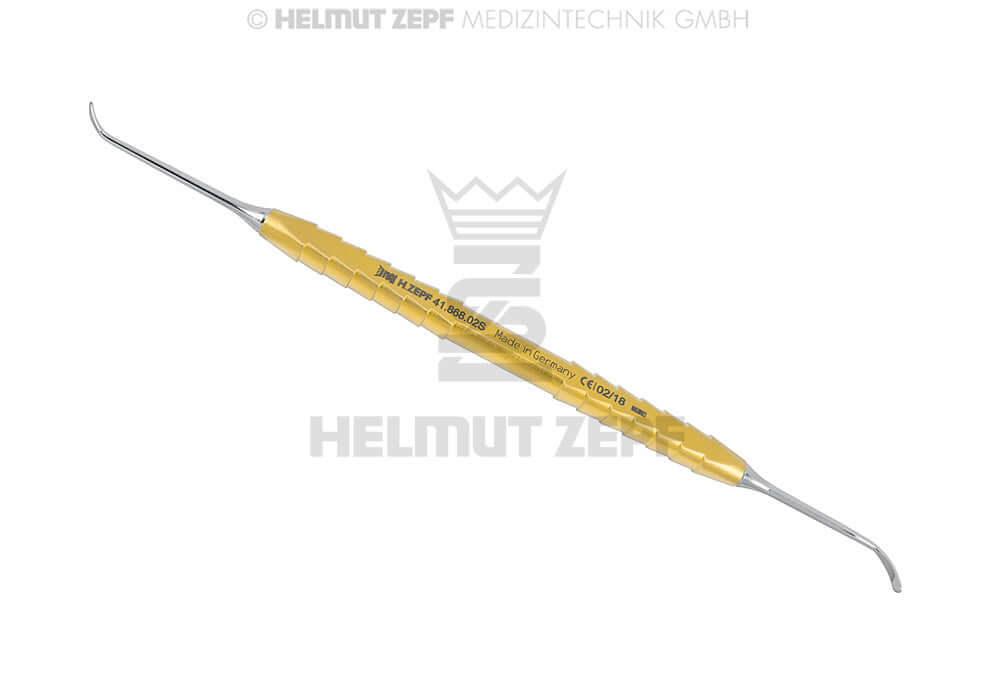 Kirsch Sinus Elevator #2 Small Double Ended 60°/60° Gold Titanium Handle by Helmut Zepf, 17.5cm