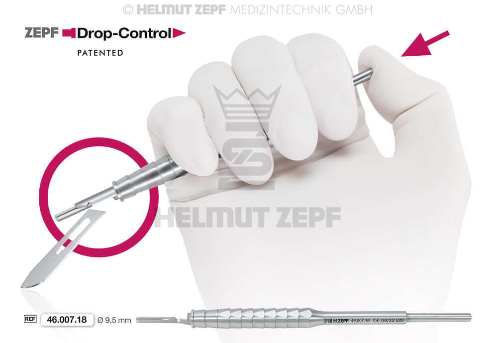 ZEPF Drop-Control Patented Scalpel Blade Handle No. 46.007.18 with One-Hand Ejection Mechanism by Helmut Zepf