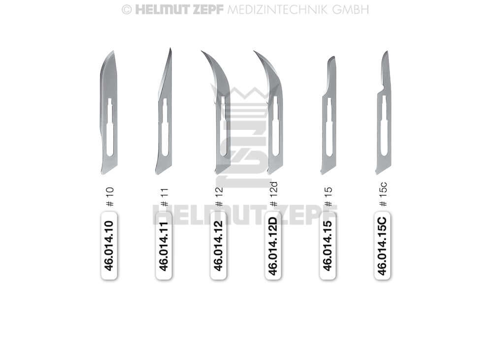 Scalpel Handle #3 compatible blades #10-15 by Helmut Zepf, solid stainless steel surgical blades set