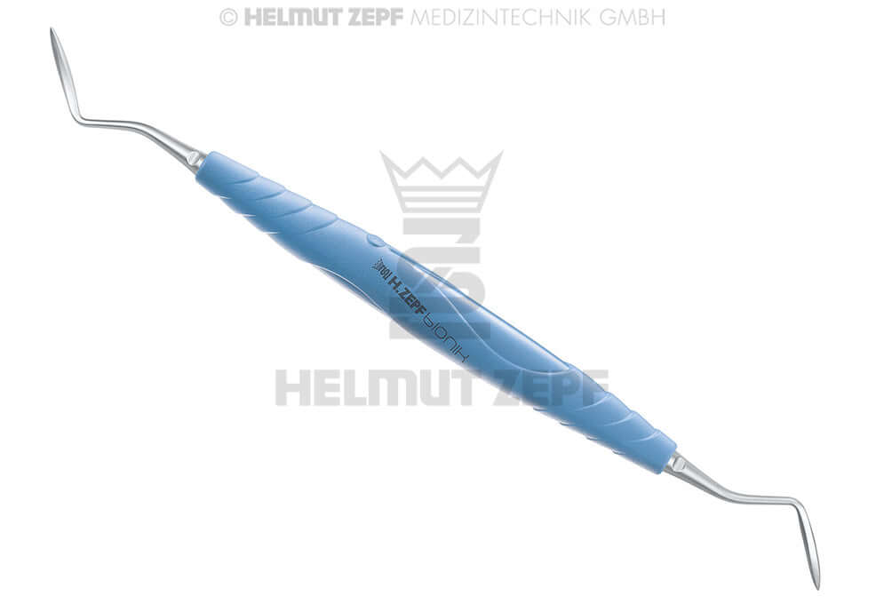 Periodontal Knife #2 Goldman-Fox Double-Ended with Turquoise-Brightblue bIONIK Handle by Helmut Zepf No. 46.040.08