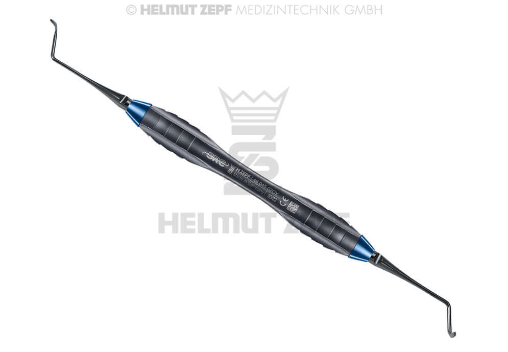 SRC Instrument #2 Short Curved Right Z-SHAPE Blue Handle NANOPAL Coating by Helmut Zepf, Interchangeable Tips