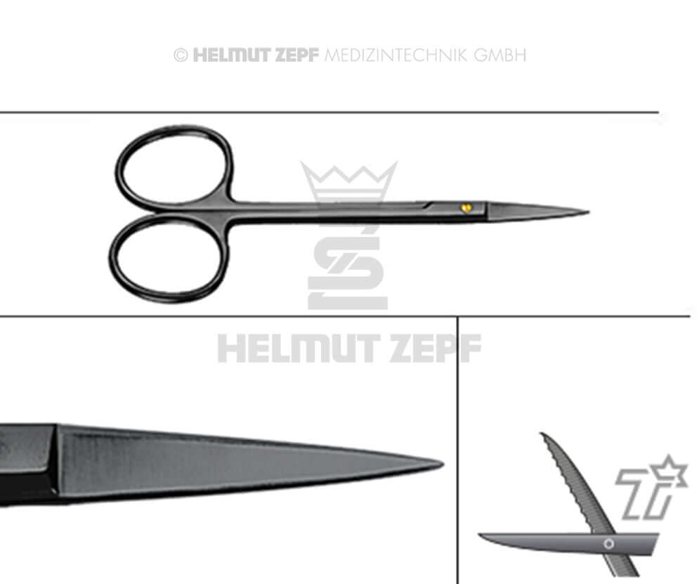 Iris Scissors straight supercut micro serrated edge onyx coating dental gum surgical tissue 11.5cm Helmut Zepf