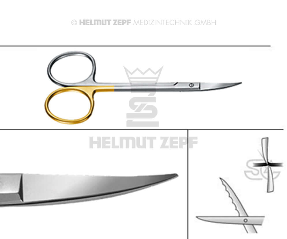 Iris Scissors curved 11.5cm Supercut micro serrated edge surgical dental gum scissors Helmut Zepf 46.051.11SC