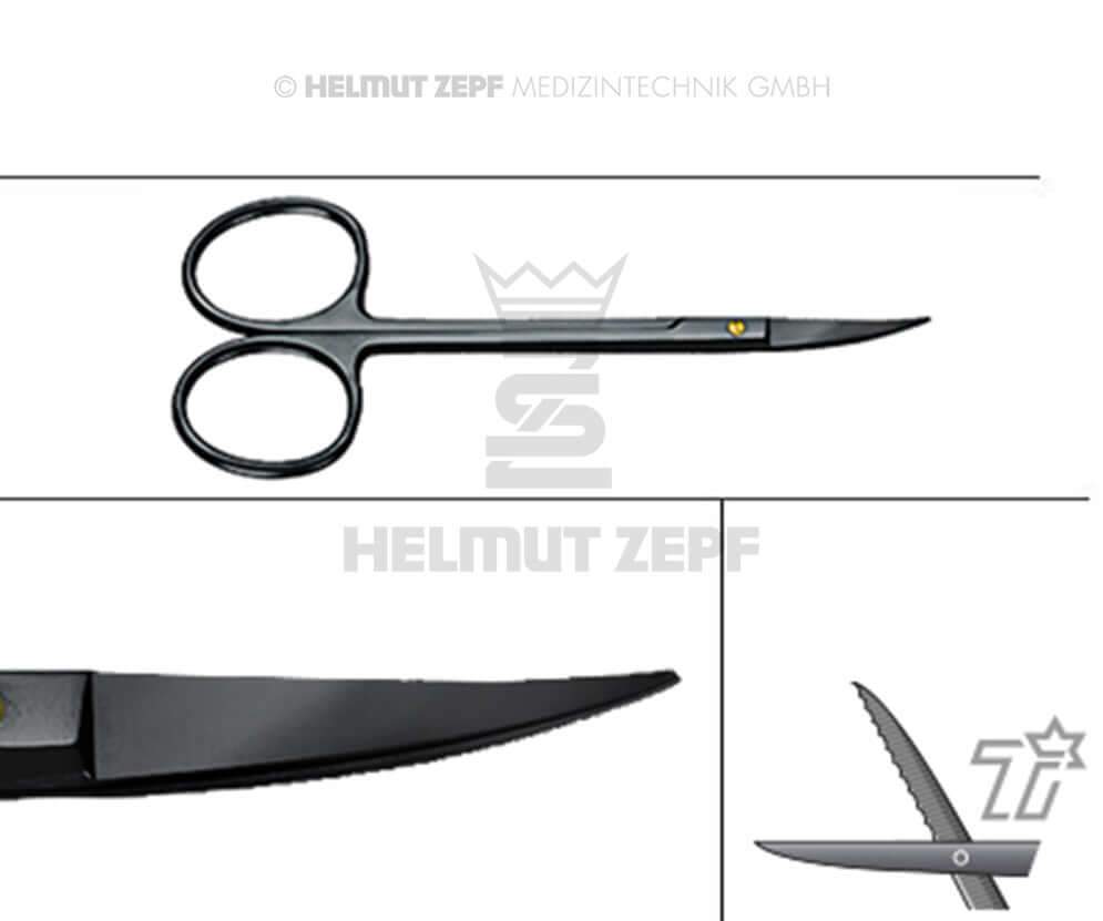 Iris Scissors curved onyx coating supercut micro serrated dental gum surgical tissue 11.5cm Helmut Zepf 46.051.11TISC