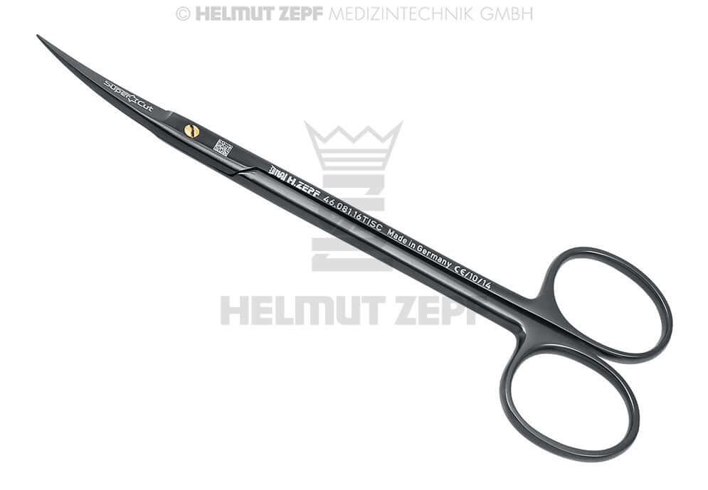 Joseph Scissors curved 14cm Supercut Micro Serrated dental gum surgical tissue Onyx Coating by Helmut Zepf