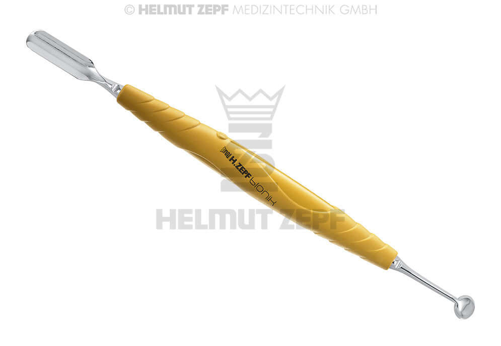 Graft Material Carrier with Yellow bIONIK Handle, Interchangeable Inserts M4x0.5mm, Helmut Zepf No. 47.848.02