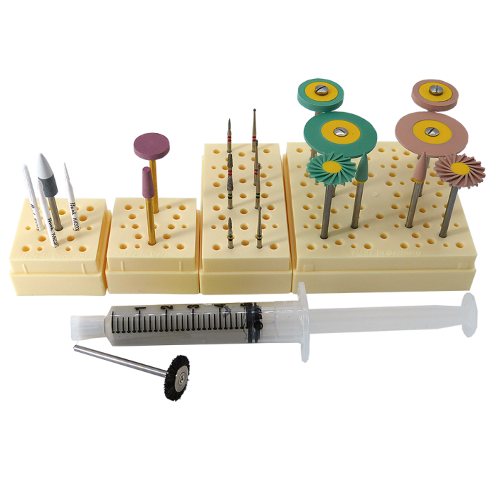 Busch Zirconia Workflow Set | Busch No. 5440 – 23-instrument kit with STERI-SAFE Wave bur blocks and polishing syringe