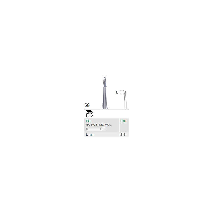 59 010 FG carbide fissure bur dental cone round excavating cavity fissure preparation 2.5mm pack of 2
