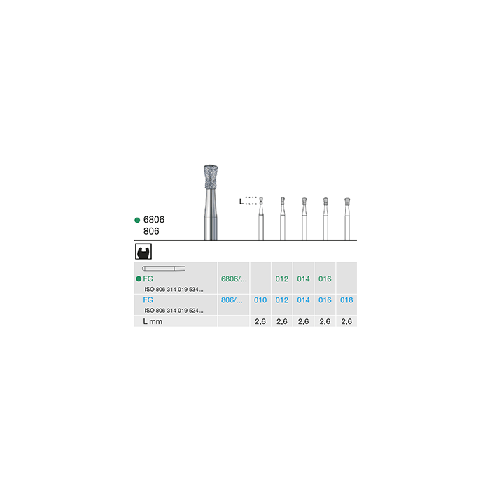 diamond inverted cone dental bur medium grit 806 012 FG for cavity fissure preparation ISO 806 314 019 524 012 pack of 6