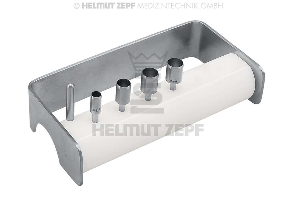 teflon tray for dental burs and trephines 60° click into place holds 6 short trephines mucosa punches 8.5x4.5cm