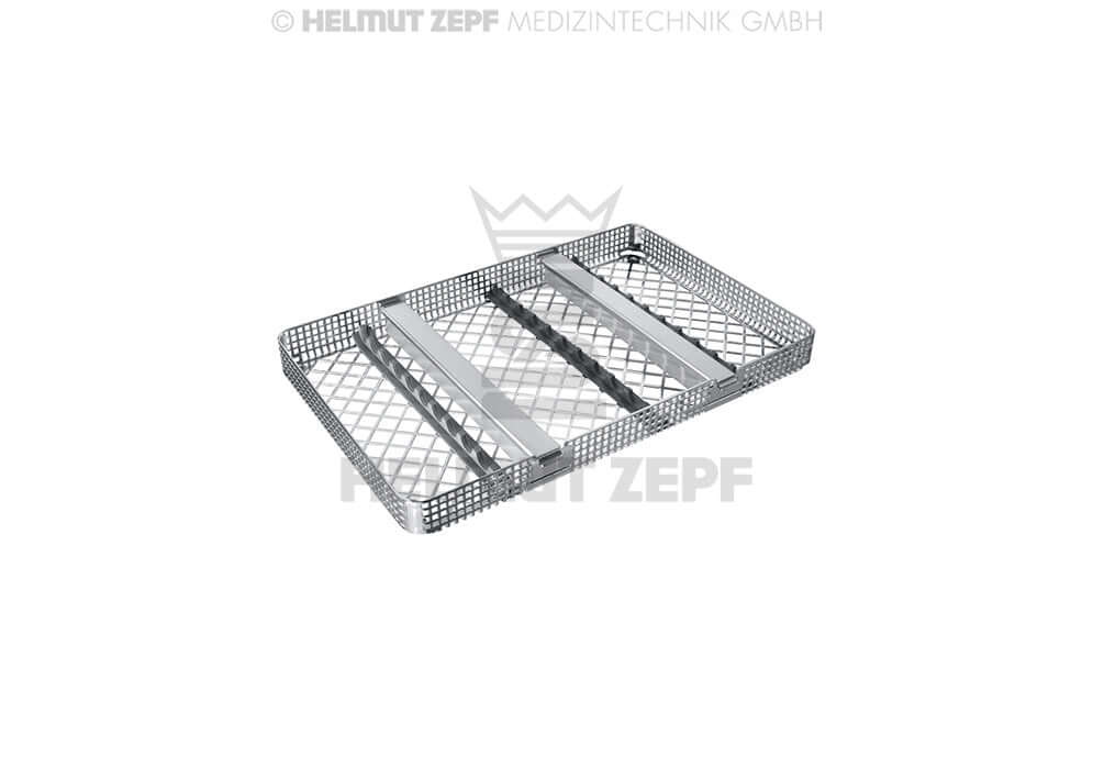 Dental Cassettes Tray Washbasket 1/1 with 3 Silicone Strips & 2 Instrument Holders 275x178x24mm